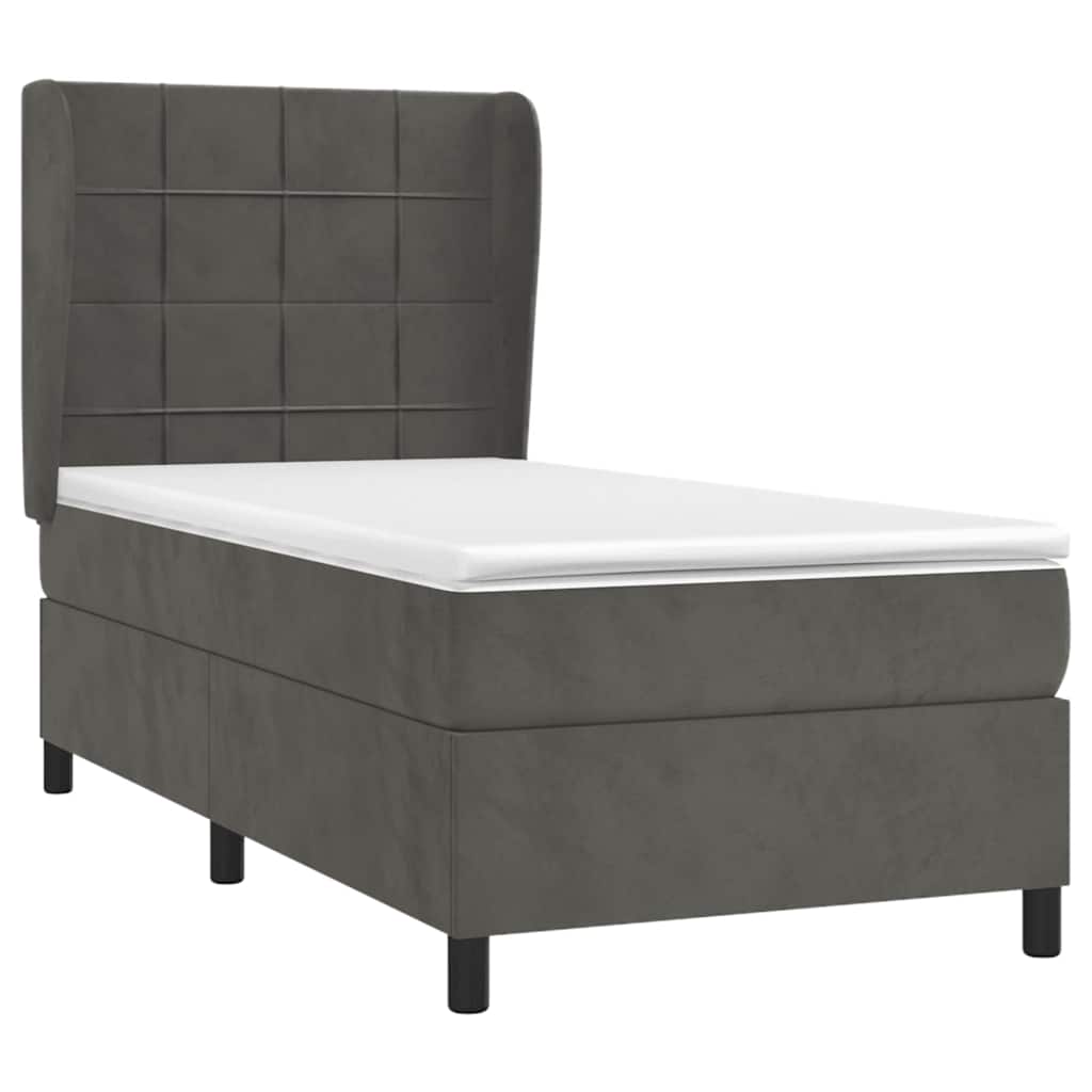 Box spring krevet s madracem tamnosivi 90x190 cm baršunasti