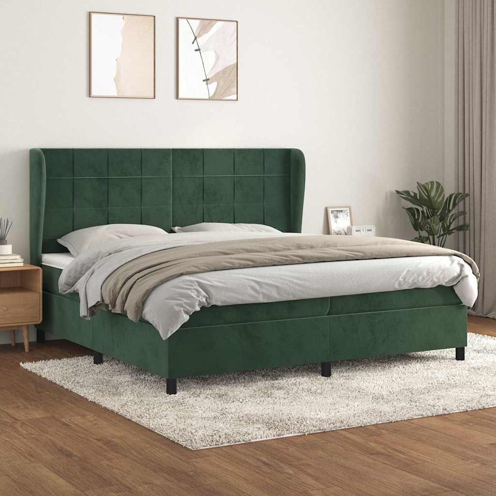 Krevet s oprugama i madracem tamnozeleni 200x200 cm baršunasti