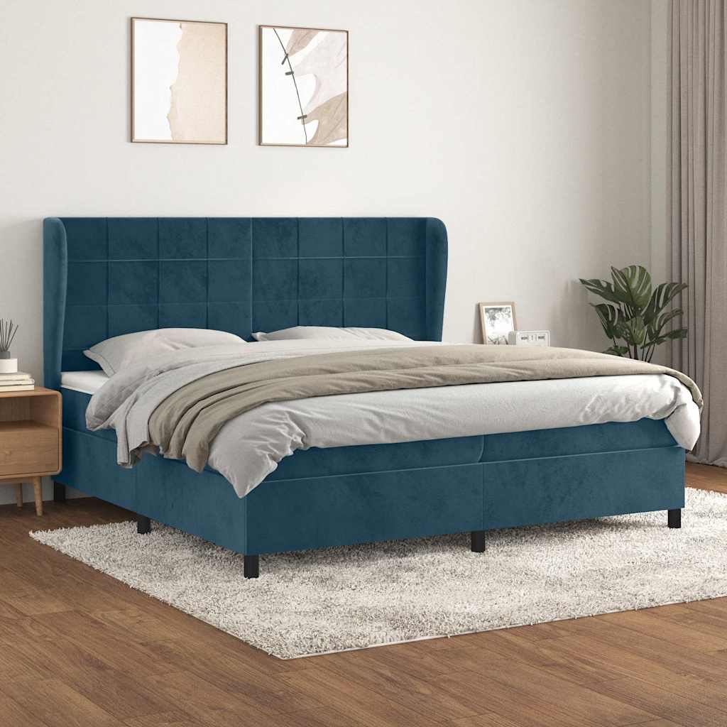 Krevet s oprugama i madracem tamnoplavi 200x200 cm baršunasti