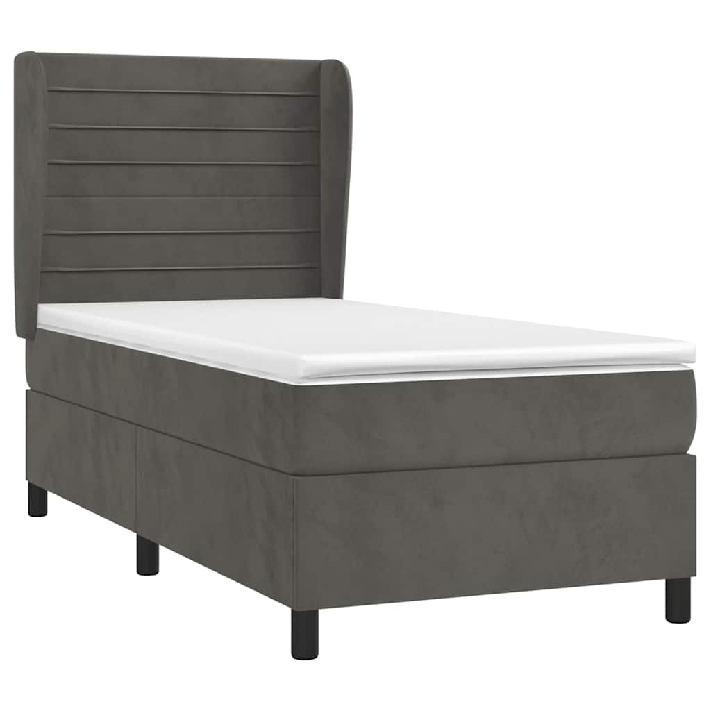 Box spring krevet s madracem tamnosivi 90x200 cm baršunasti