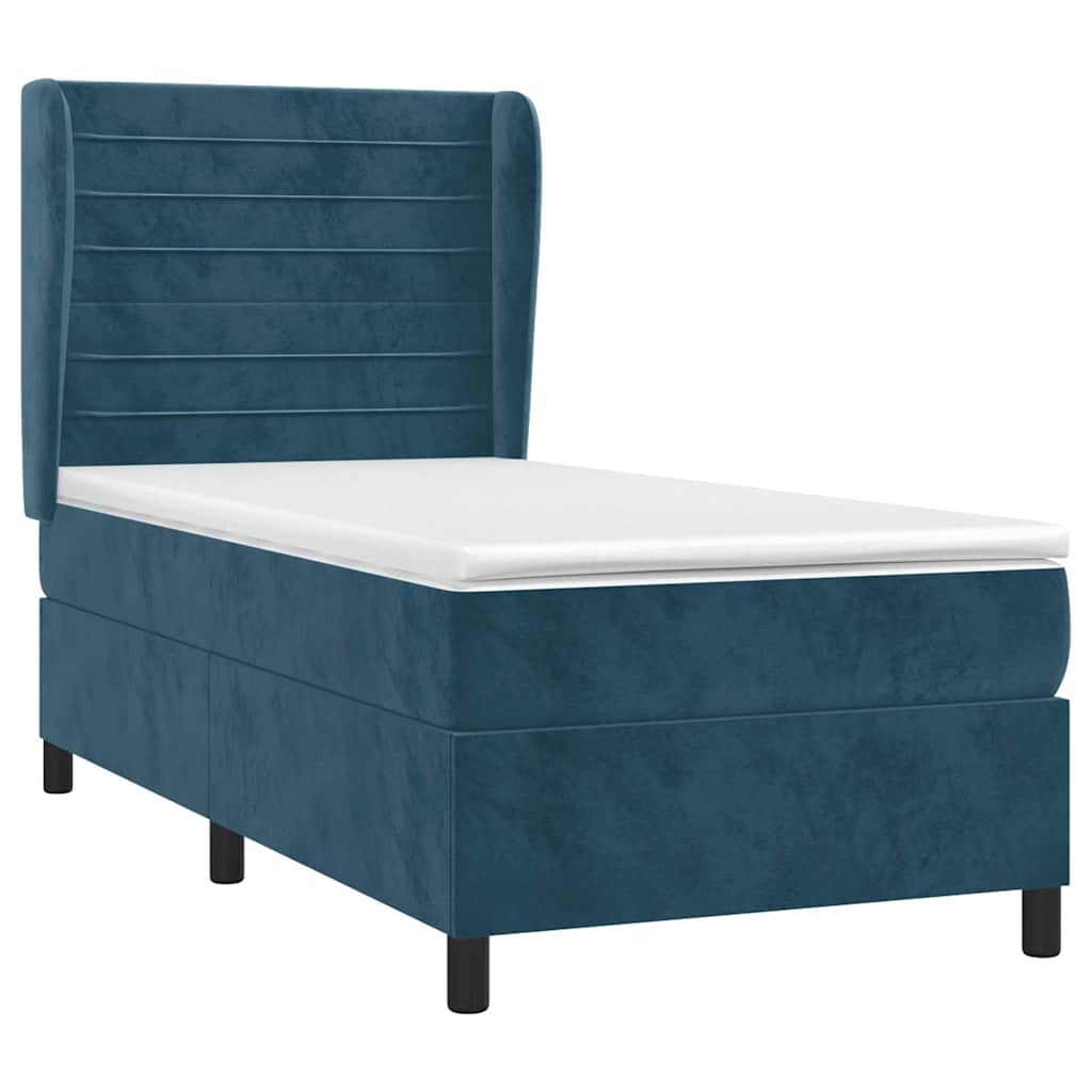 Box spring krevet s madracem tamnoplavi 90x200 cm baršunasti