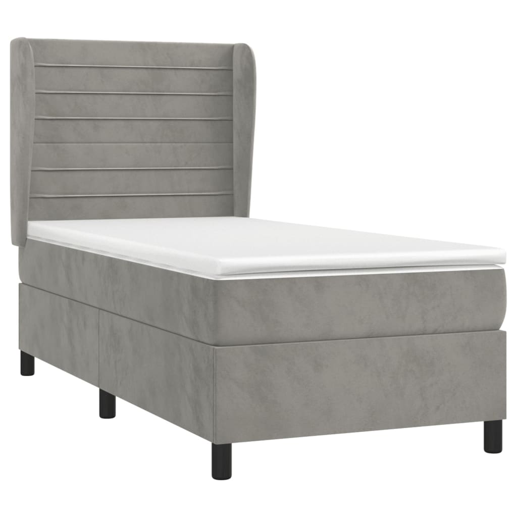 Box spring krevet s madracem svjetlosivi 100x200 cm baršunasti