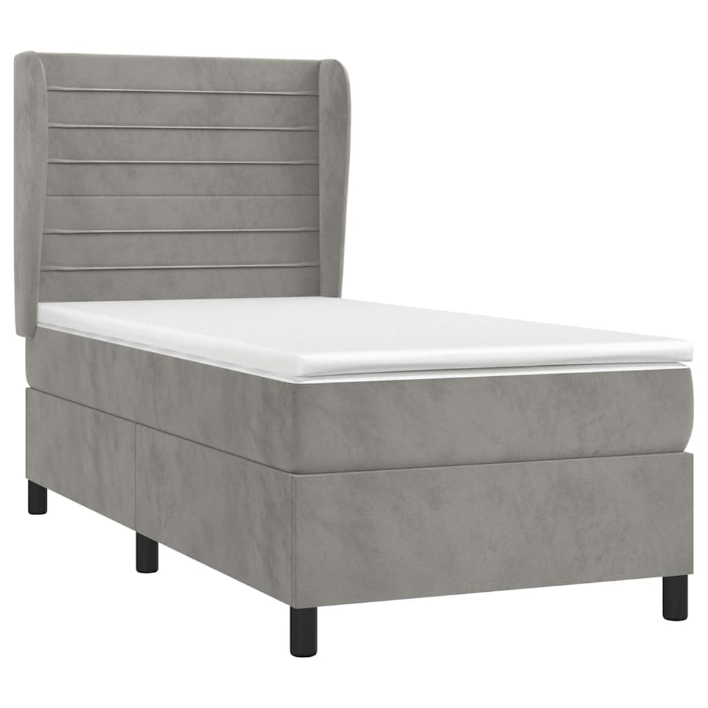 Box spring krevet s madracem svjetlosivi 100x200 cm baršunasti