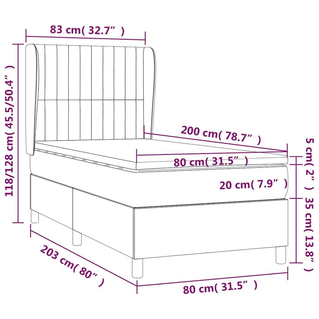 Box spring krevet s madracem svjetlosivi 80 x 200 cm baršunasti