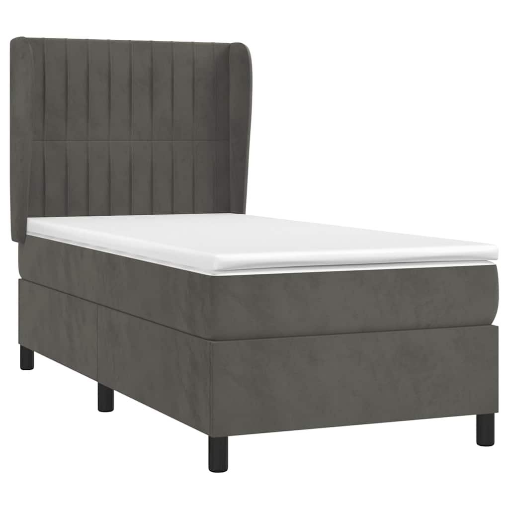 Box spring krevet s madracem tamnosivi 90x190 cm baršunasti
