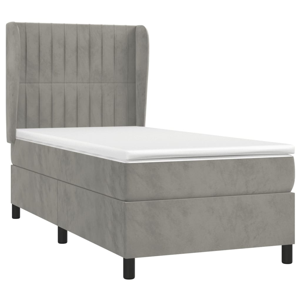 Box spring krevet s madracem svjetlosivi 100x200 cm baršunasti