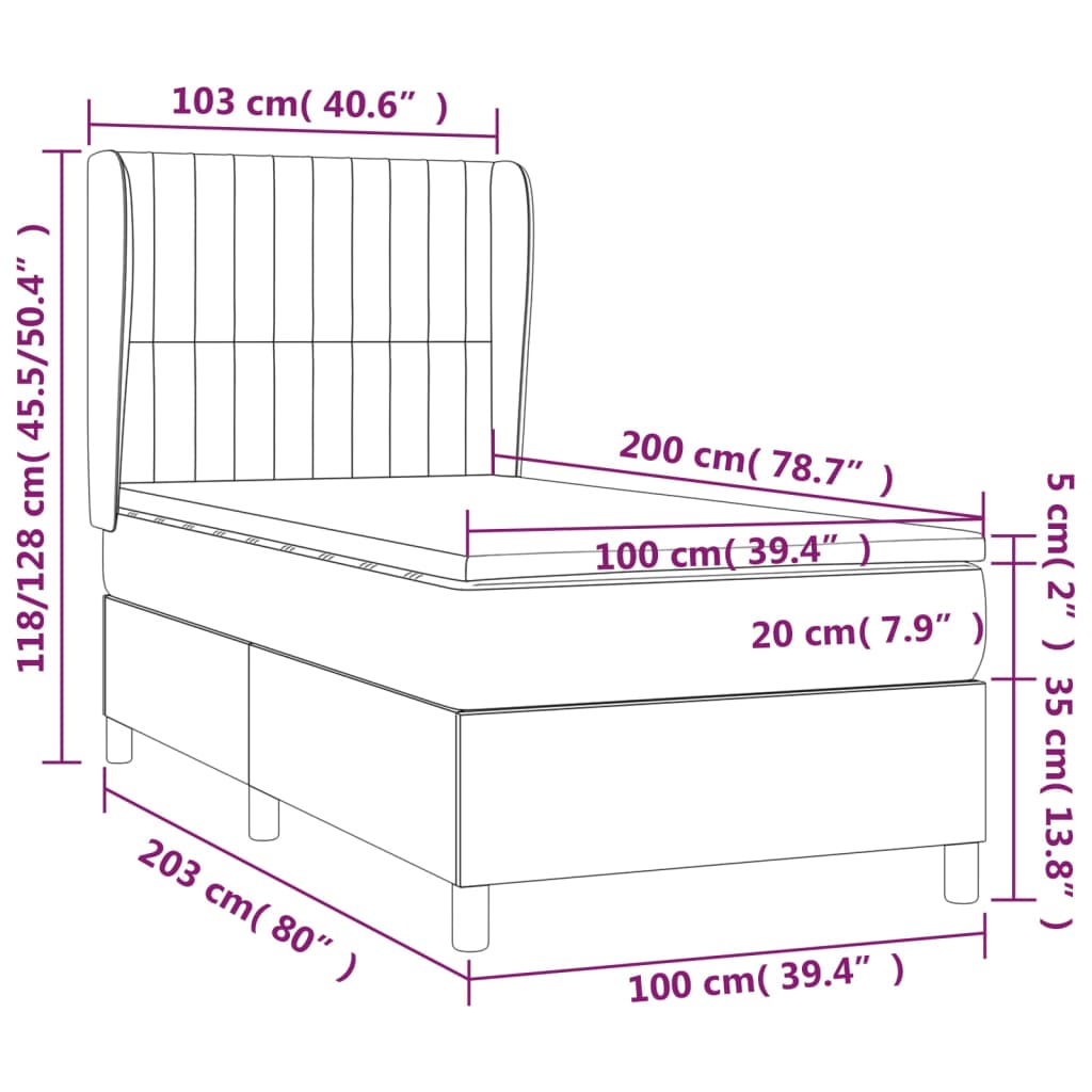 Box spring krevet s madracem tamnosivi 100x200 cm baršunasti