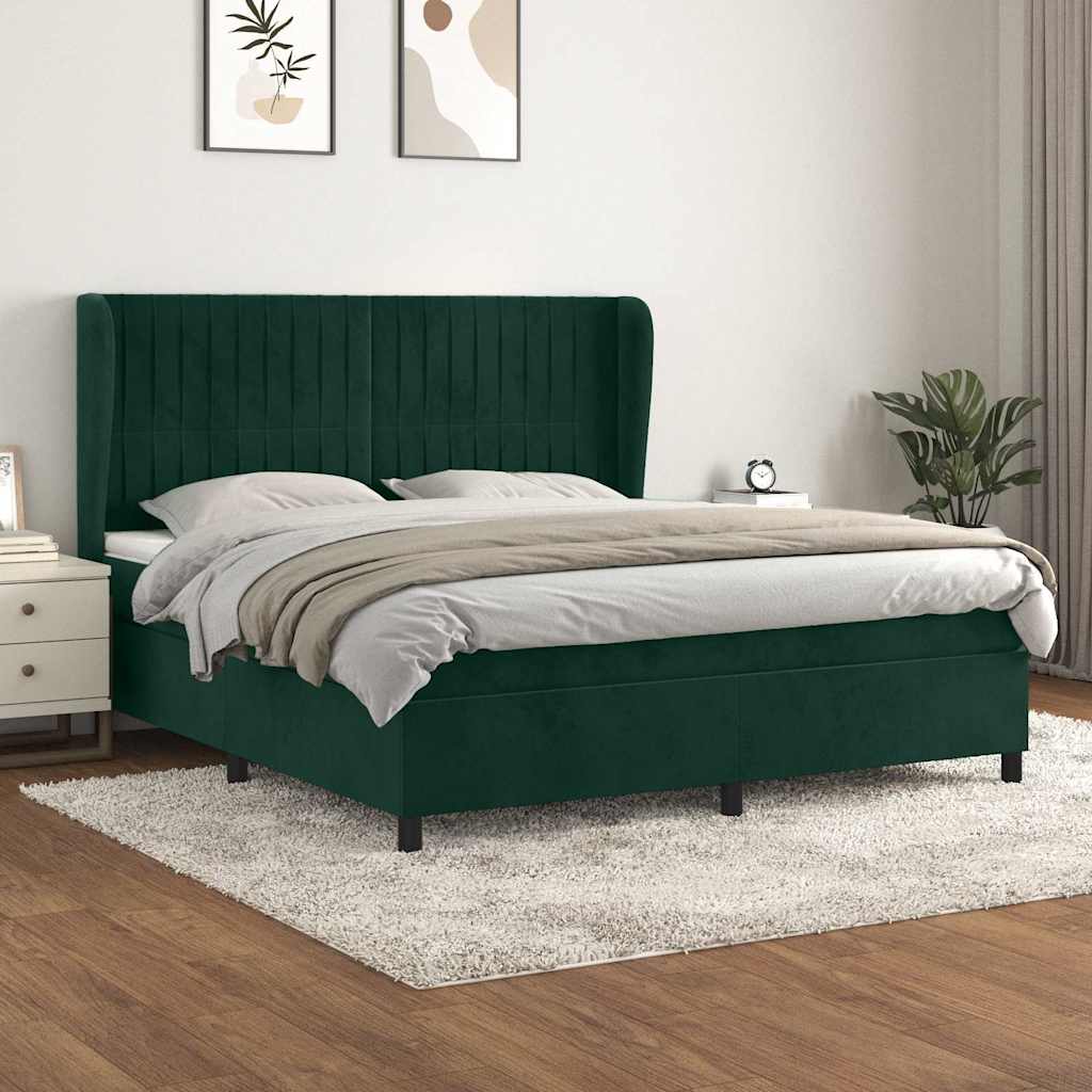 Krevet s oprugama i madracem tamnozeleni 160x200 cm baršunasti