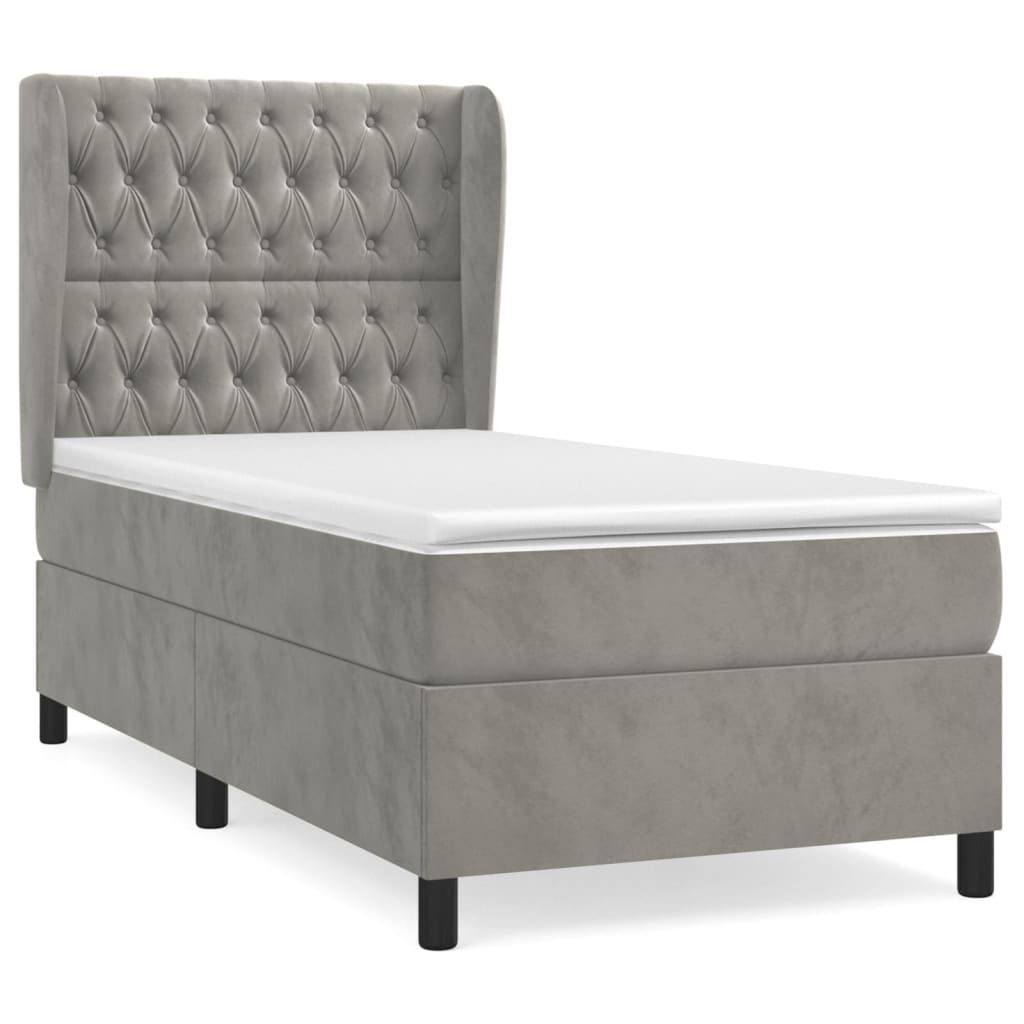 Box spring krevet s madracem svjetlosivi 90x190 cm baršunasti
