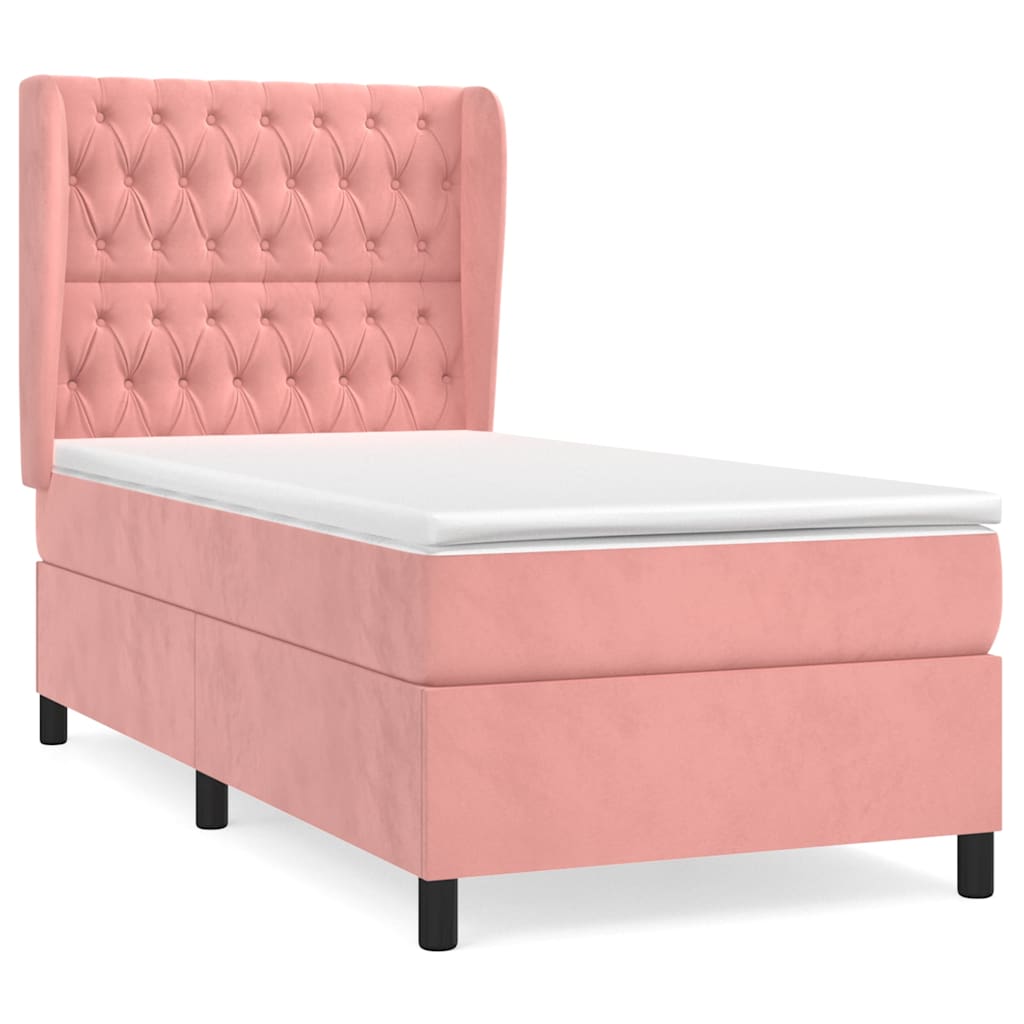 Box spring krevet s madracem ružičasti 90x200 cm baršunasti