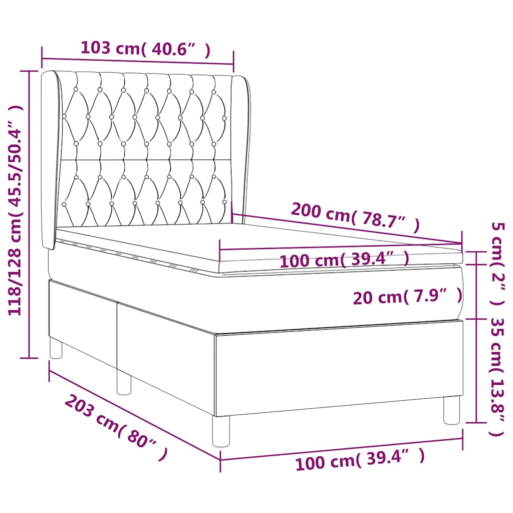 Box spring krevet s madracem tamnosivi 100x200 cm baršunasti