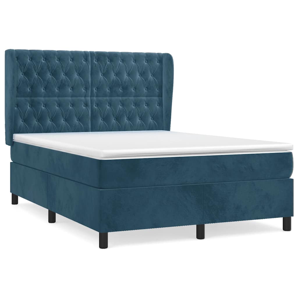 Krevet s oprugama i madracem tamnoplavi 140x190 cm baršunasti