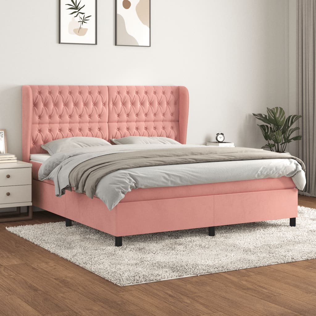 Krevet s oprugama i madracem ružičasti 180x200 cm baršunasti