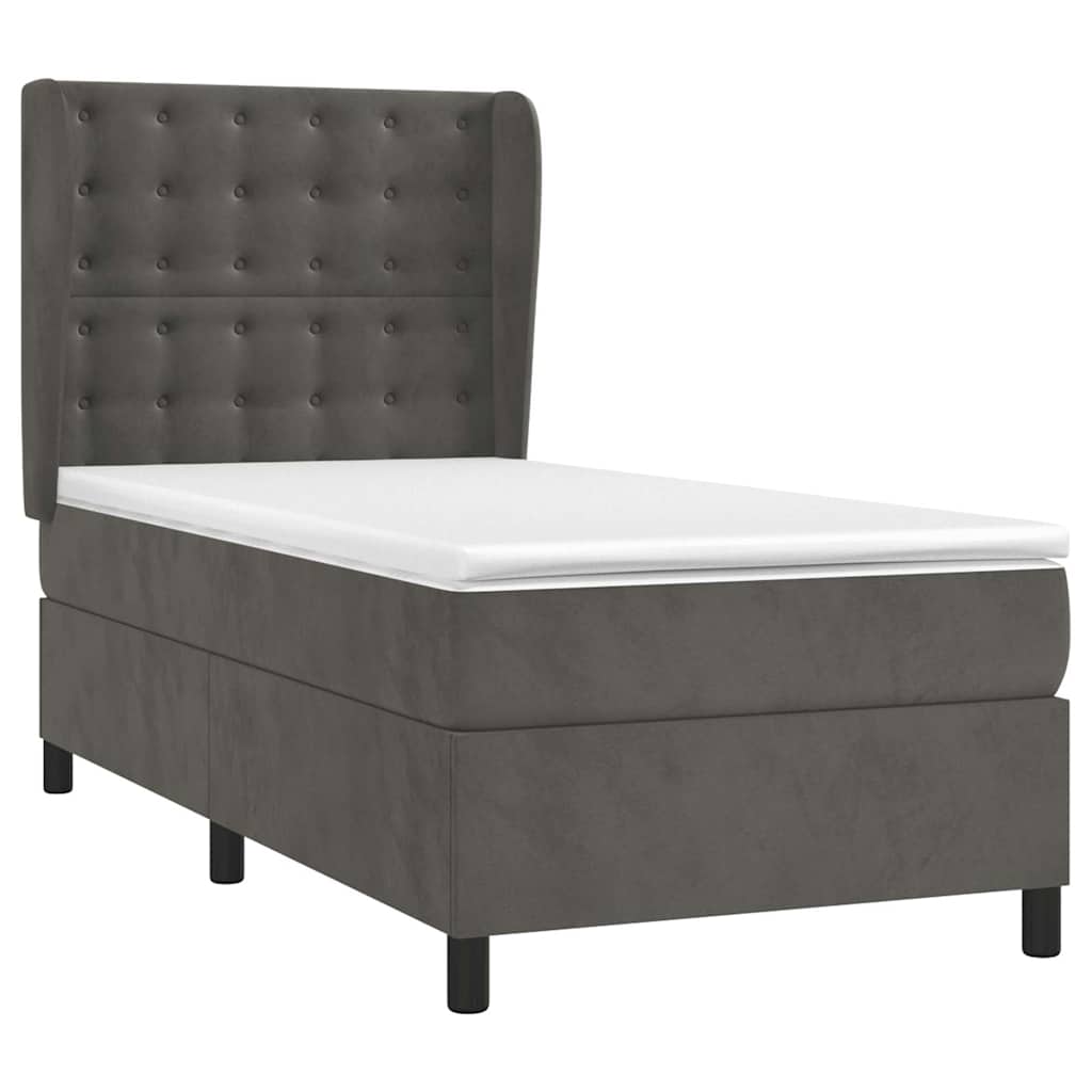 Box spring krevet s madracem tamnosivi 90x190 cm baršunasti