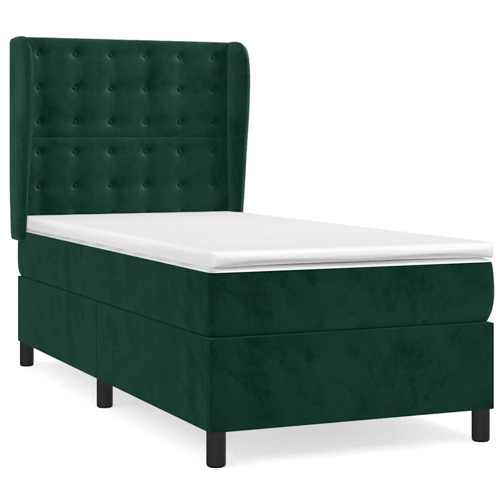 Box spring krevet s madracem tamnozeleni 90x200 cm baršunasti