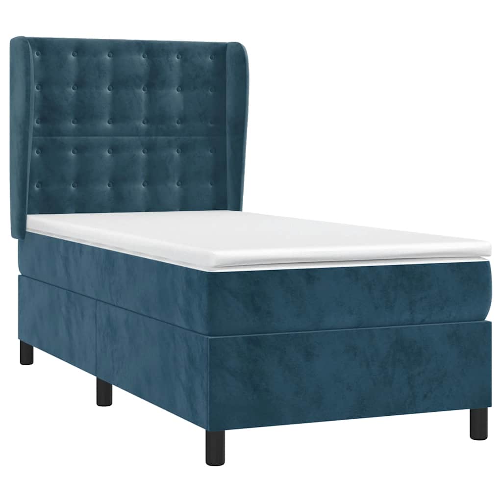 Box spring krevet s madracem tamnoplavi 90x200 cm baršunasti