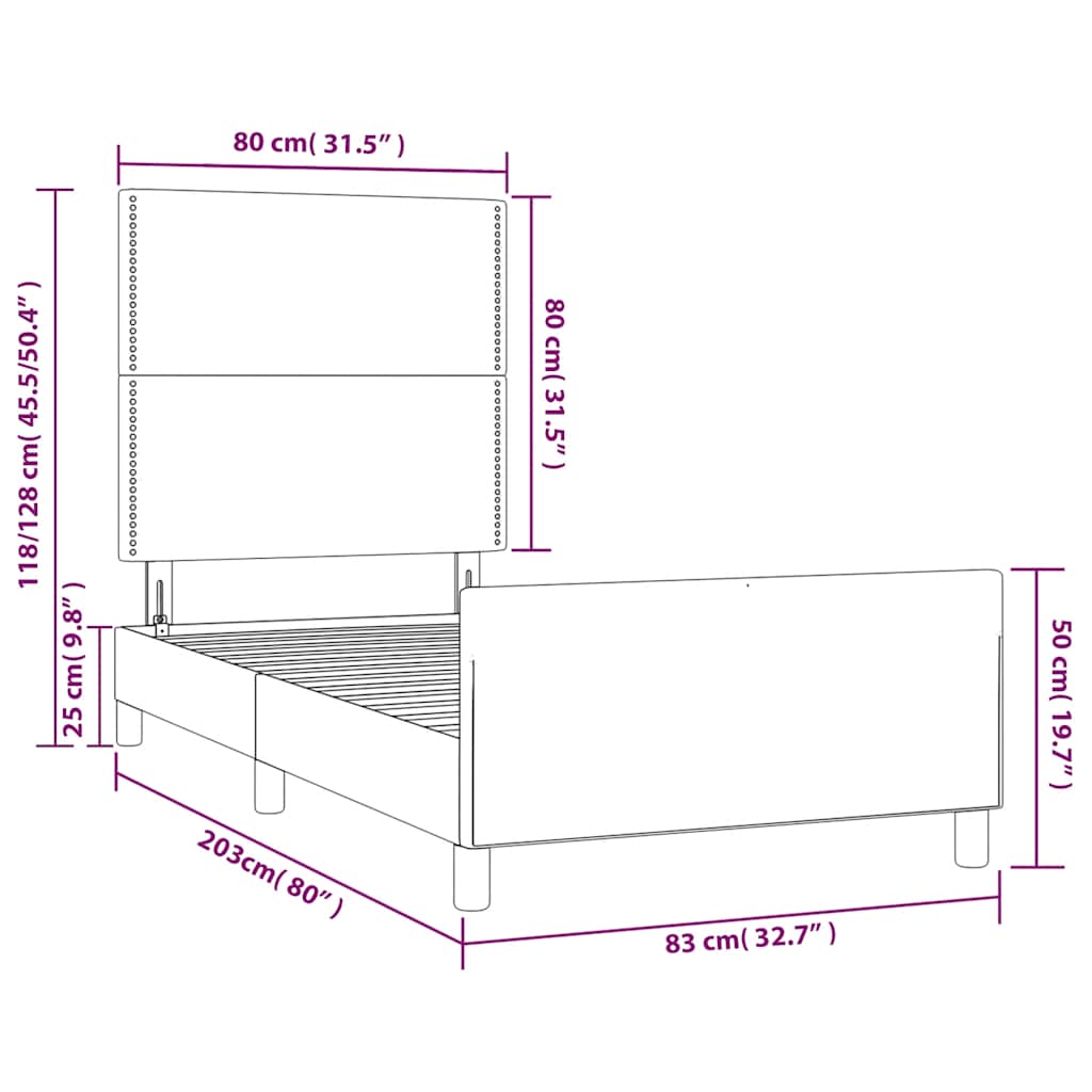 Okvir za krevet bez madraca crni 80x200cm od tkanine