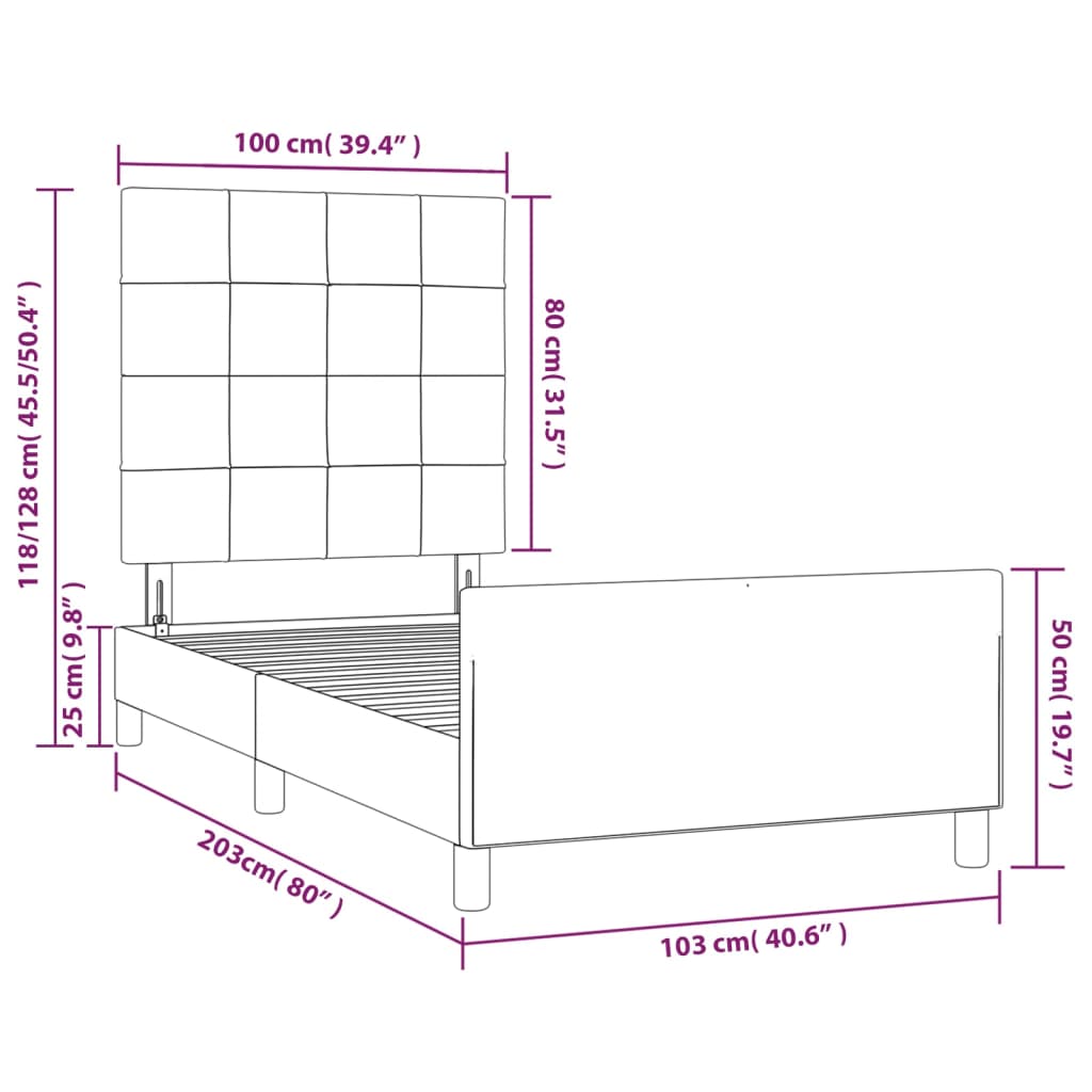 Okvir kreveta bez madraca svjetlosivi 100x200 cm od tkanine
