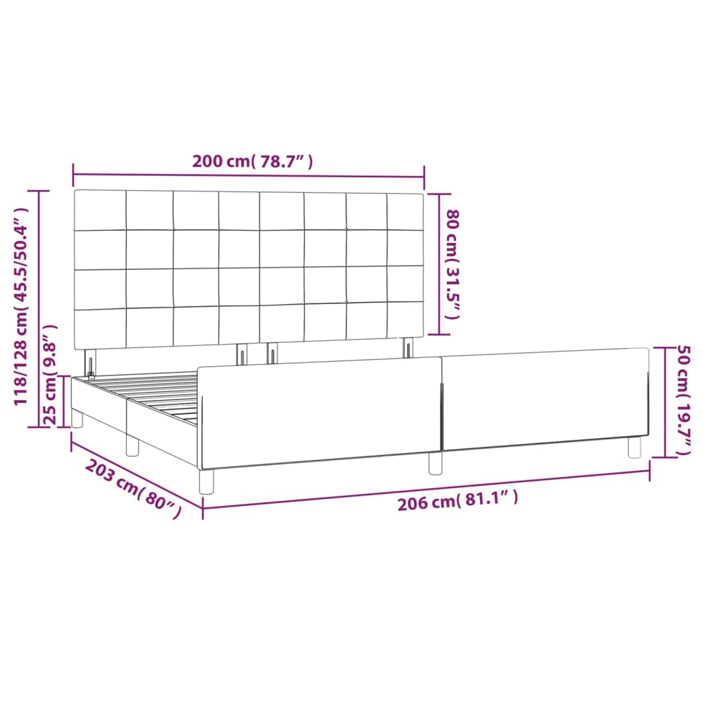 Okvir za krevet bez madraca crni 200x200 cm od tkanine