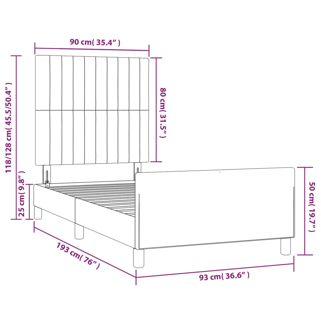 Okvir za krevet bez madraca tamnosmeđi 90 x 190 cm od tkanine
