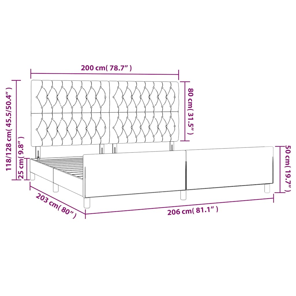 Okvir za krevet s uzglavljem crni 200 x 200 cm od tkanine