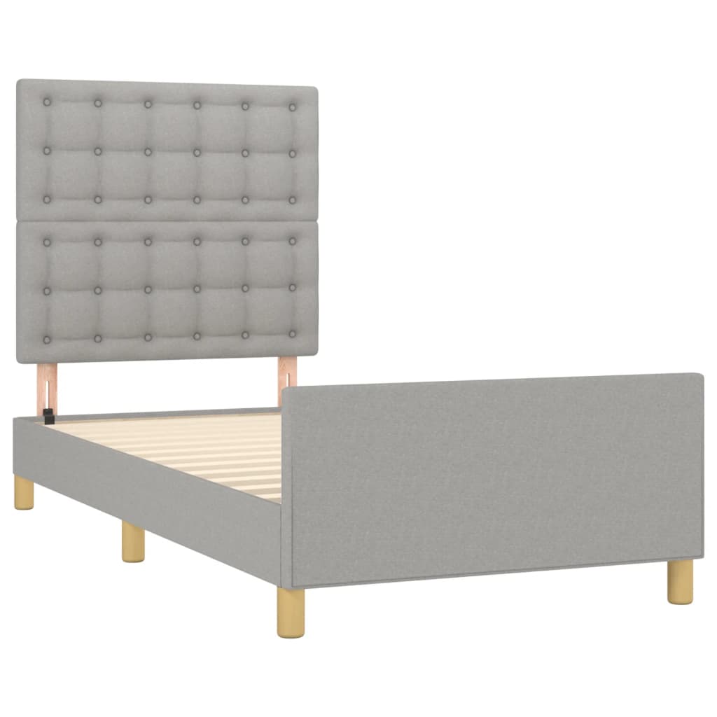 Okvir za krevet s uzglavljem svjetlosivi 90x190 cm od tkanine