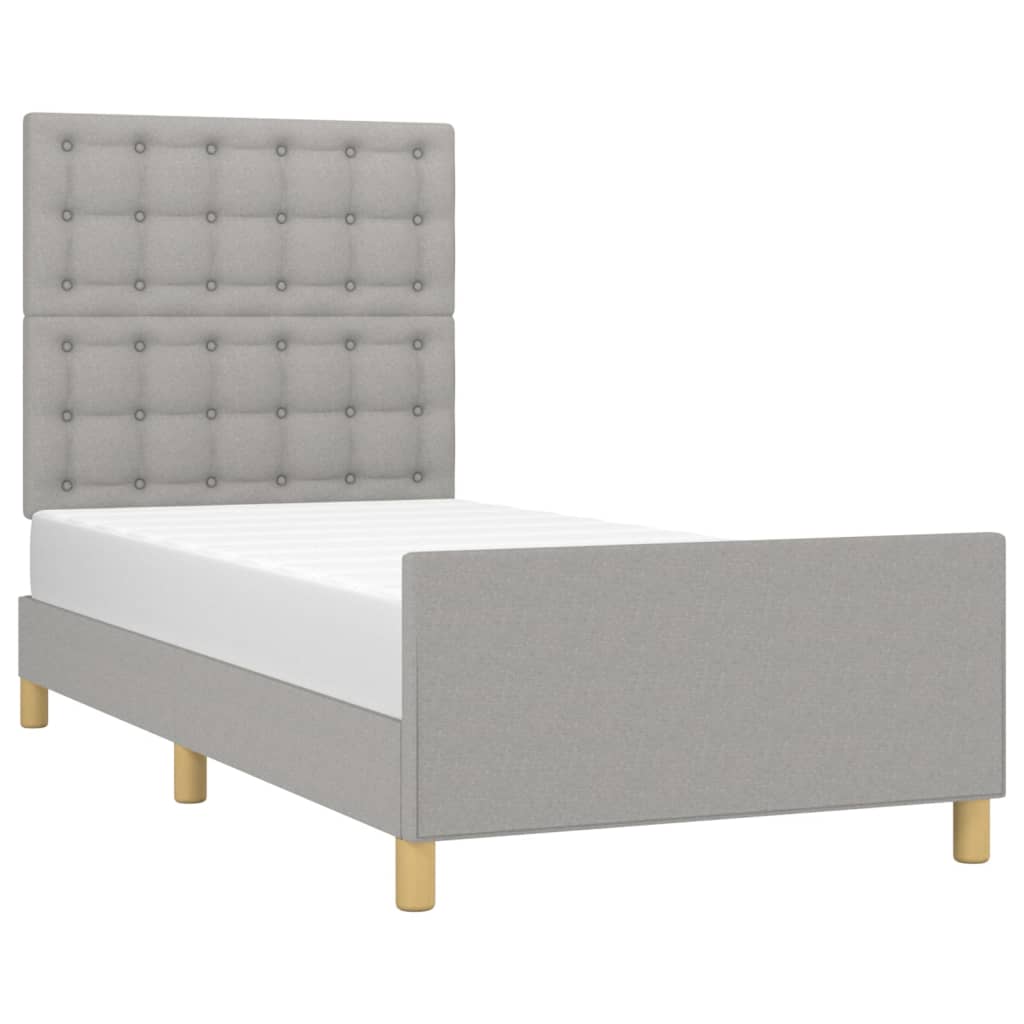 Okvir za krevet s uzglavljem svjetlosivi 90x200 cm od tkanine