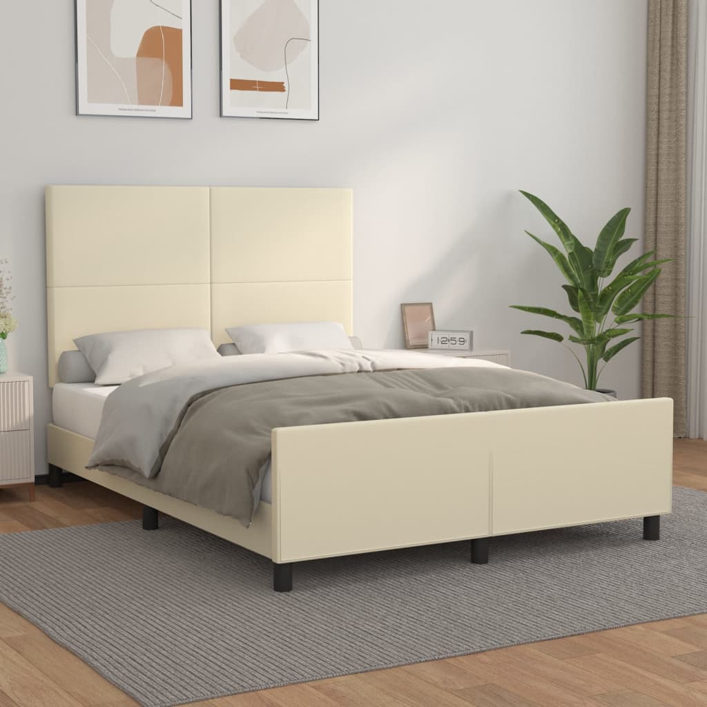 Okvir za krevet s uzglavljem krem 140x190 cm od umjetne kože