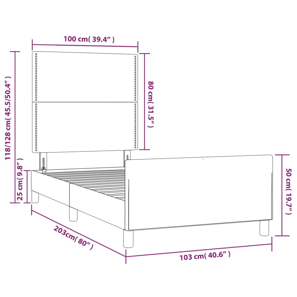 Okvir za krevet s uzglavljem sivi 100x200 cm od umjetne kože