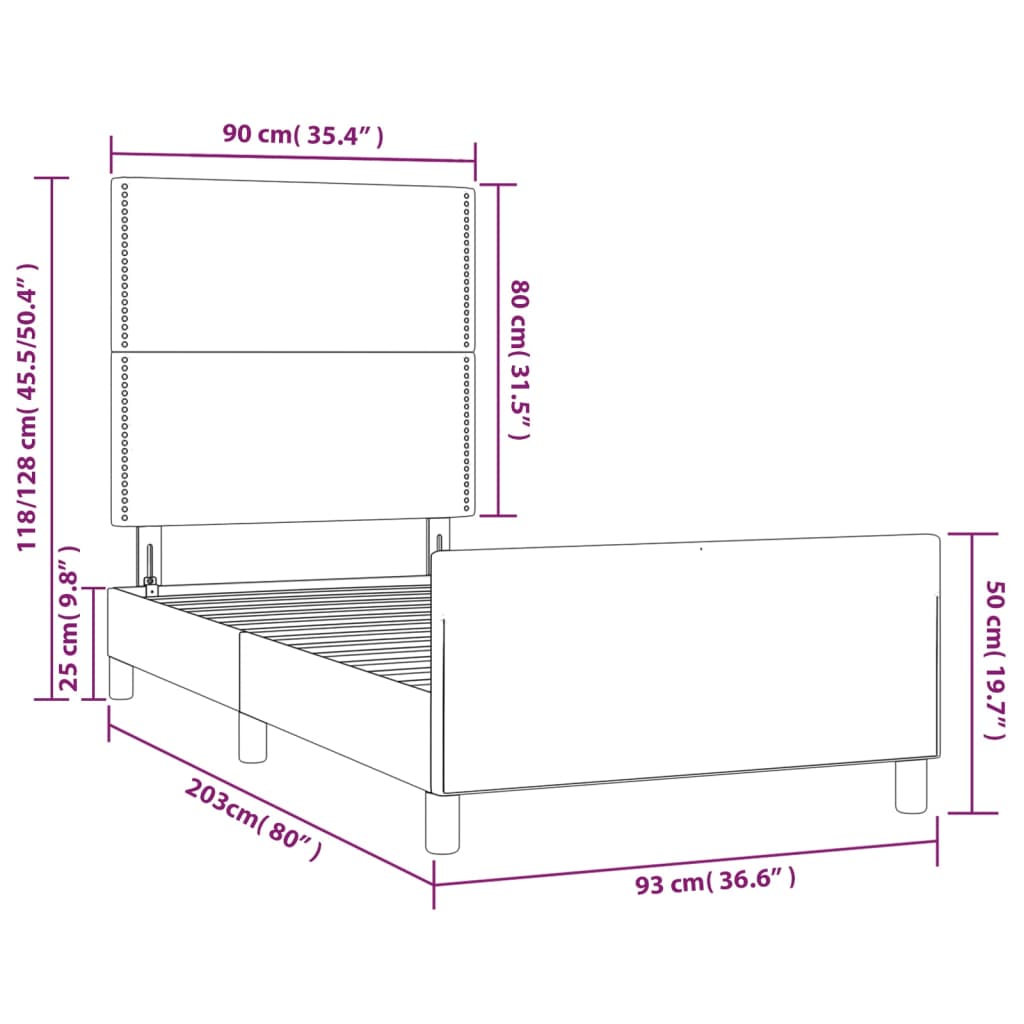 Okvir za krevet s uzglavljem crni 90x200 cm baršunasti