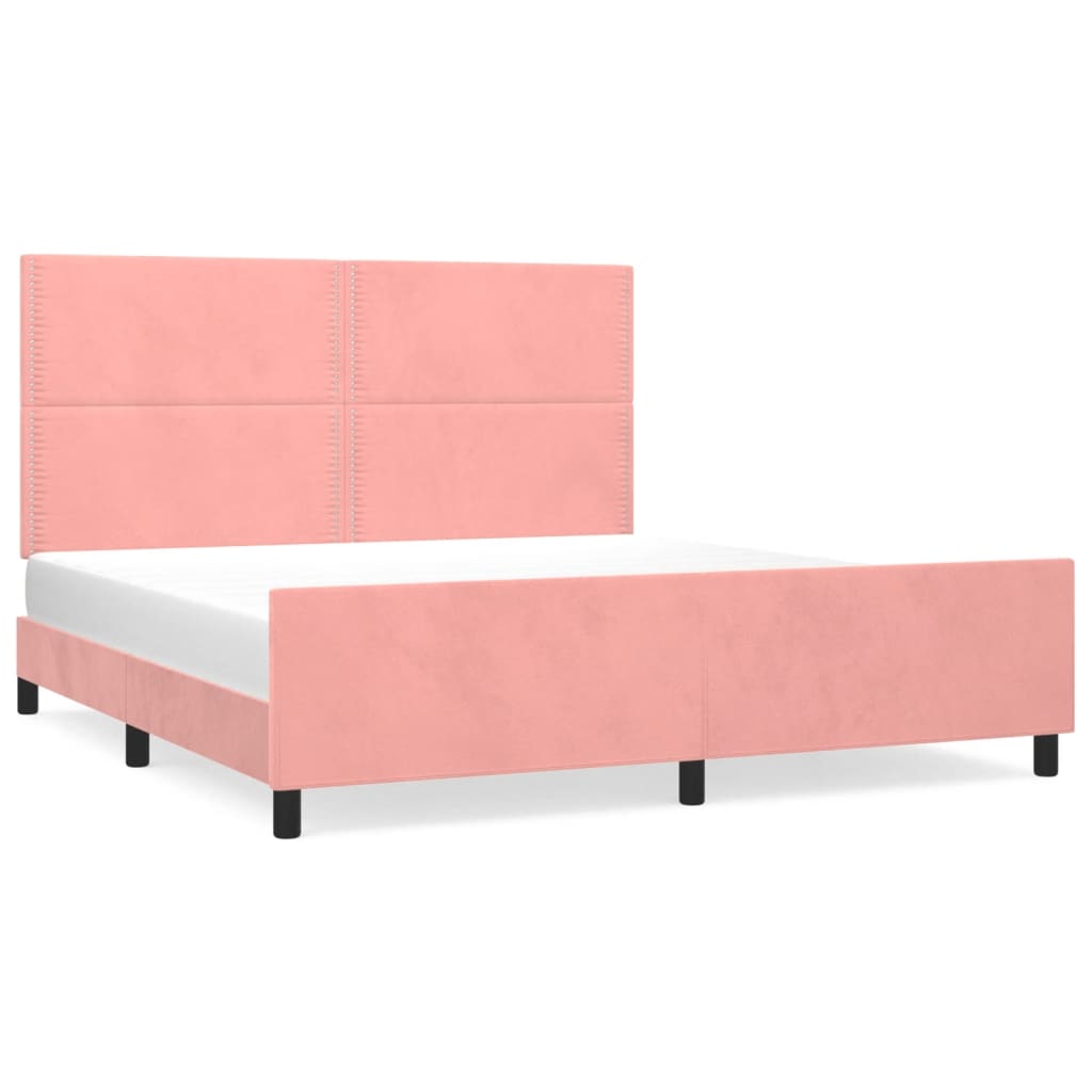 Okvir za krevet s uzglavljem ružičasti 160x200 cm baršunasti