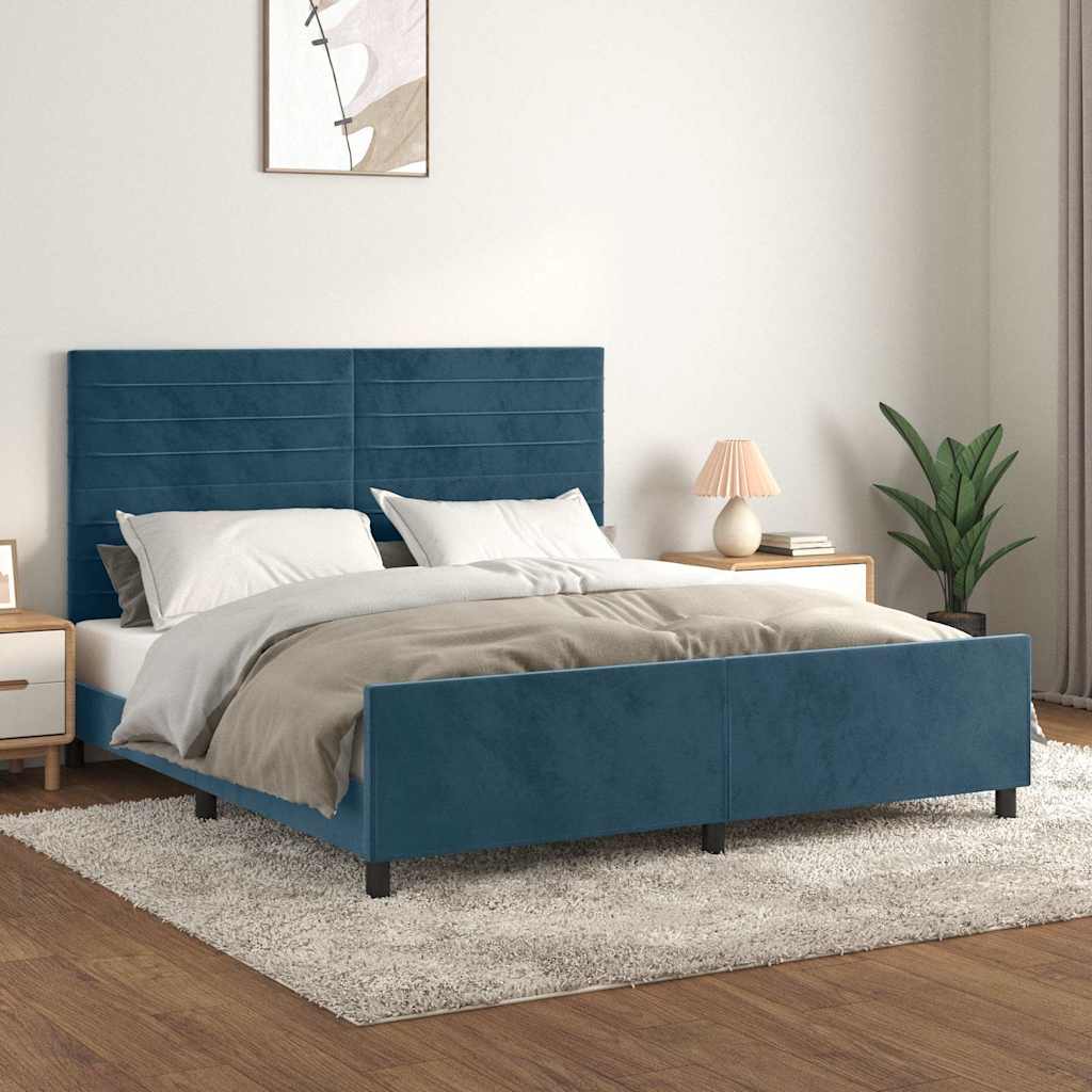 Okvir za krevet s uzglavljem tamnoplavi 180x200 cm baršunasti