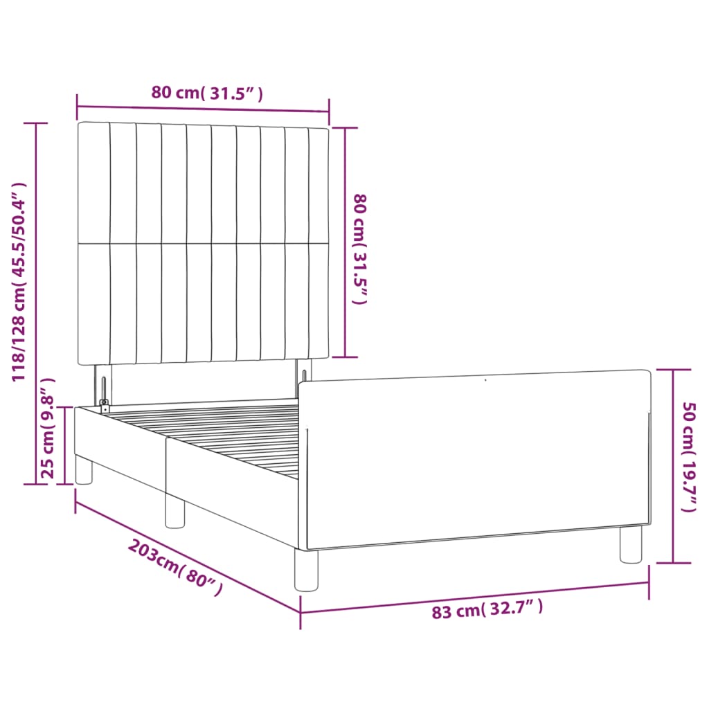 Okvir za krevet s uzglavljem ružičasti 80x200 cm baršunasti