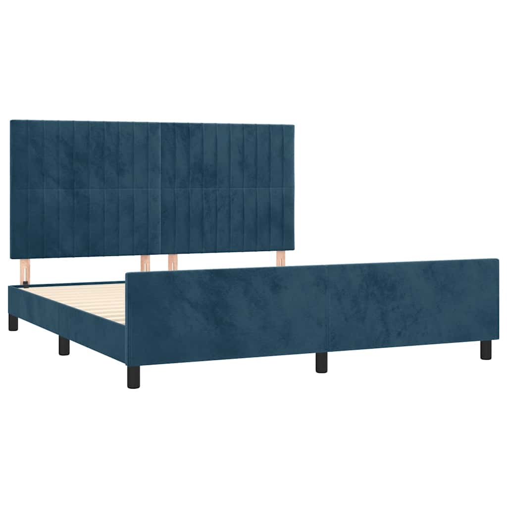 Okvir za krevet s uzglavljem tamnoplavi 180x200 cm baršunasti