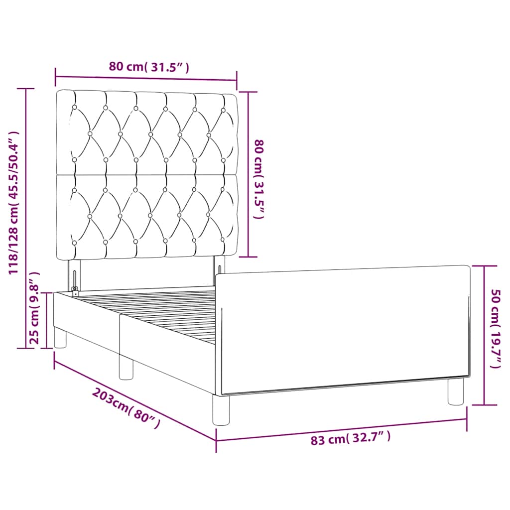 Okvir za krevet bez madraca tamnoplavi 80x200 cm baršunasti