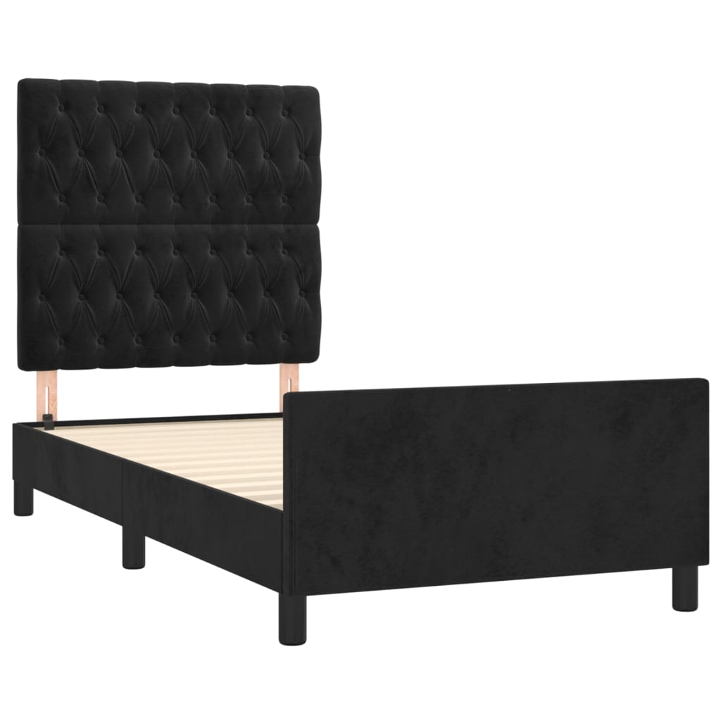 Okvir za krevet s uzglavljem crni 90x200 cm baršunasti