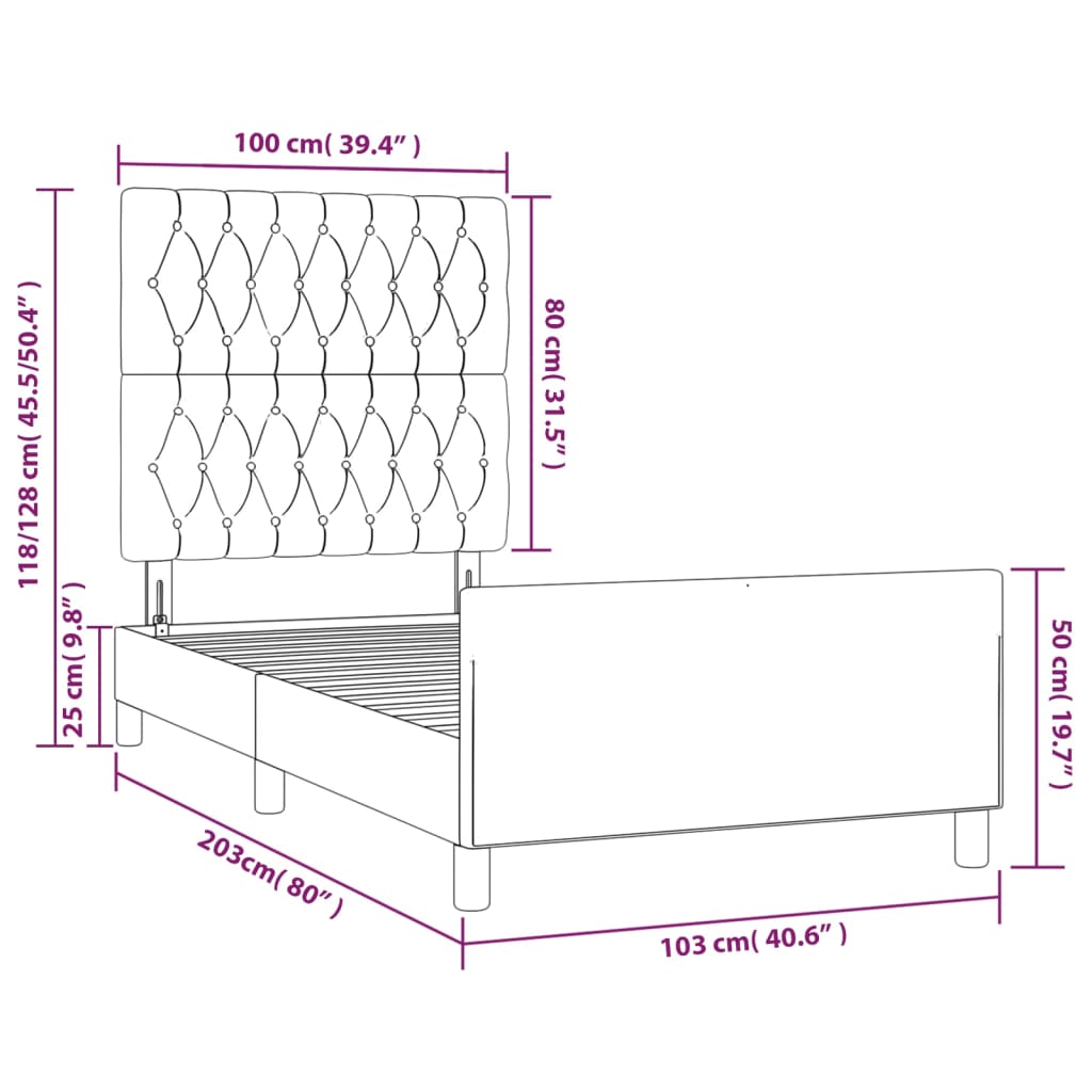 Okvir za krevet bez madraca crni 100x200 cm baršunasti