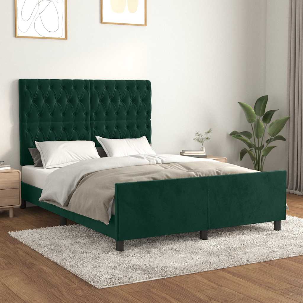 Okvir za krevet bez madraca tamnozeleni 140x190 cm baršunasti