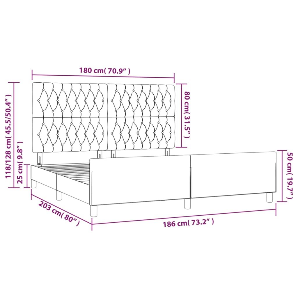 Okvir za krevet s uzglavljem tamnosivi 180x200 cm baršunasti
