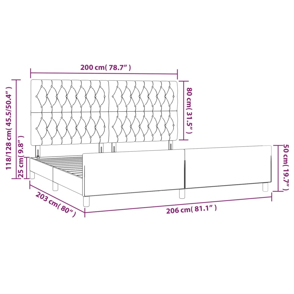 Okvir za krevet bez madraca crni 200x200 cm baršunasti