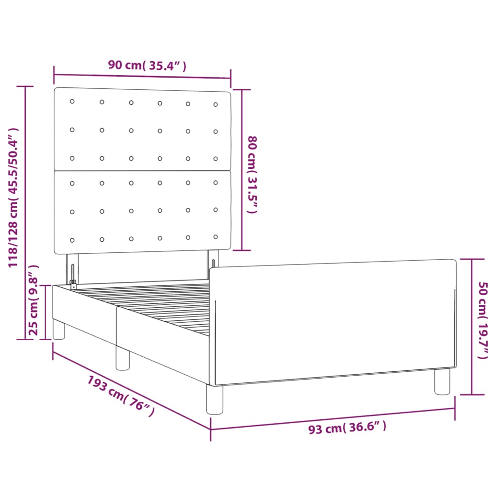 Okvir za krevet s uzglavljem crni 90x190 cm baršunasti