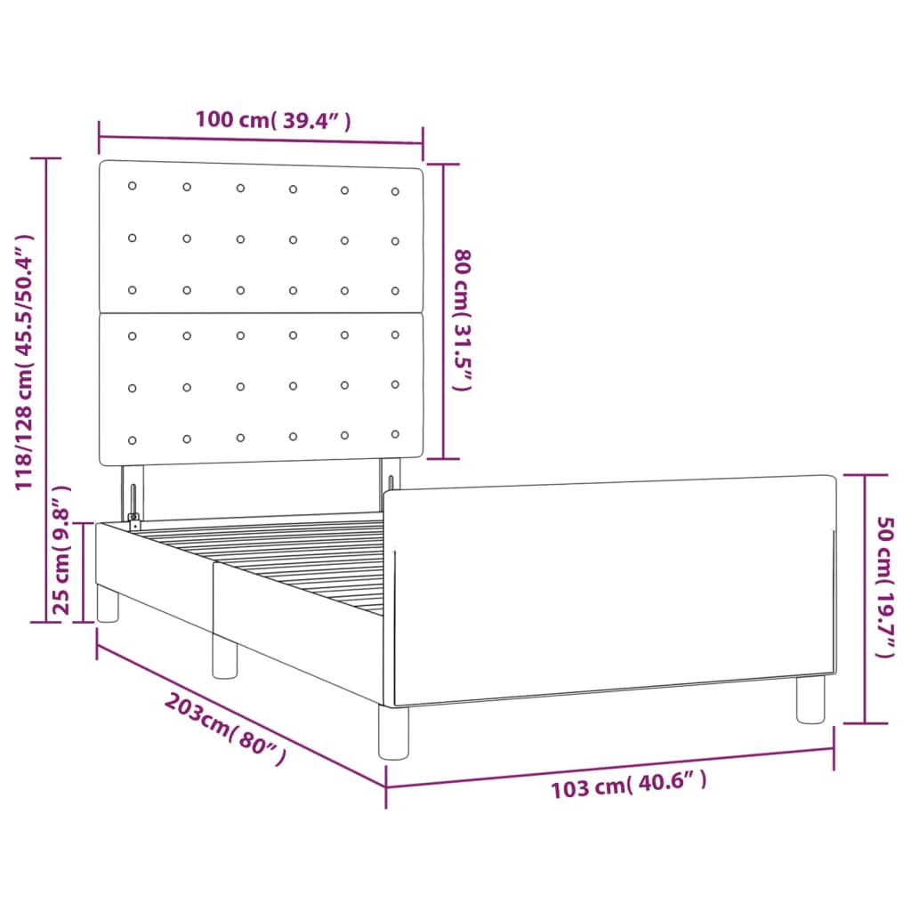 Okvir kreveta bez madraca svjetlosivi 100x200 cm baršunasti