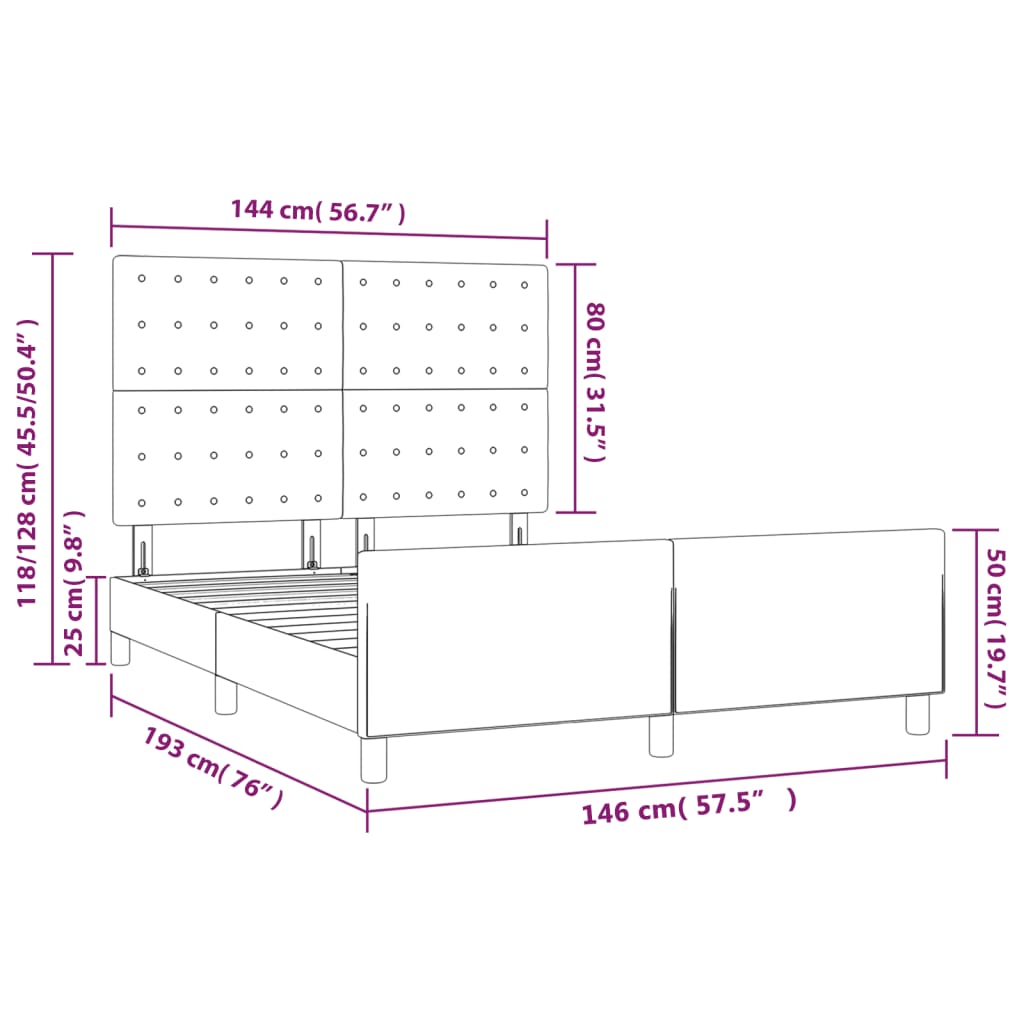 Okvir za krevet bez madraca svjetlosivi 140 x 190 cm baršunasti