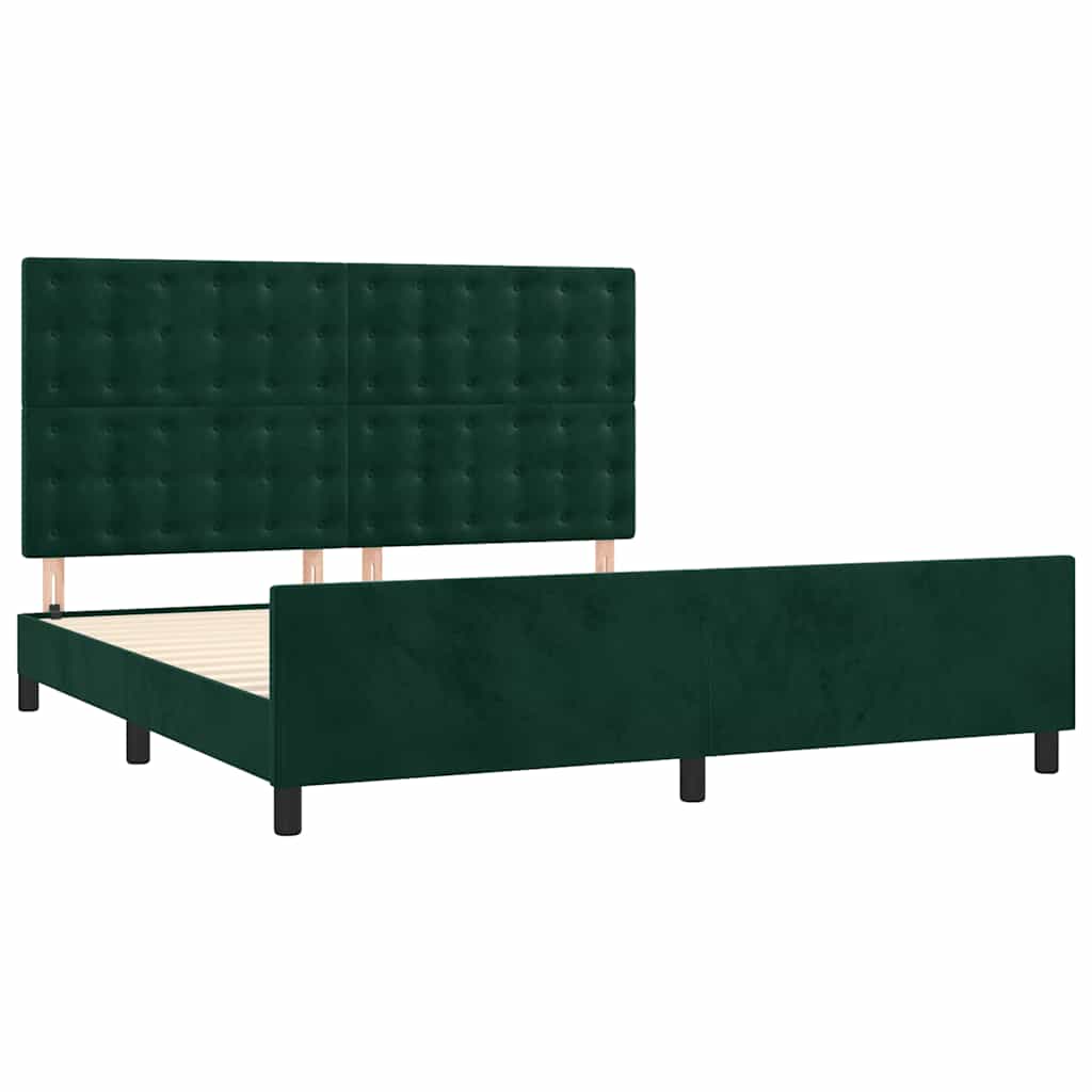 Okvir za krevet s uzglavljem tamnozeleni 180x200 cm baršunasti