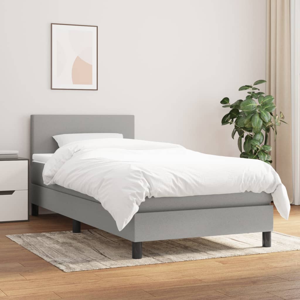 Box spring krevet s madracem svjetlosivi 90x190 cm od tkanine