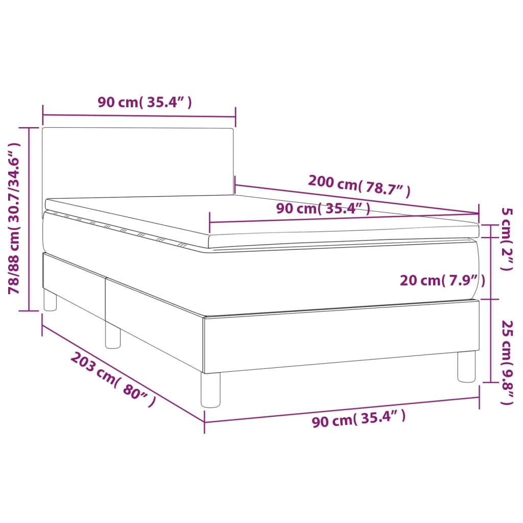 Krevet s oprugama i madracem smeđesivi 90x200 cm od tkanine