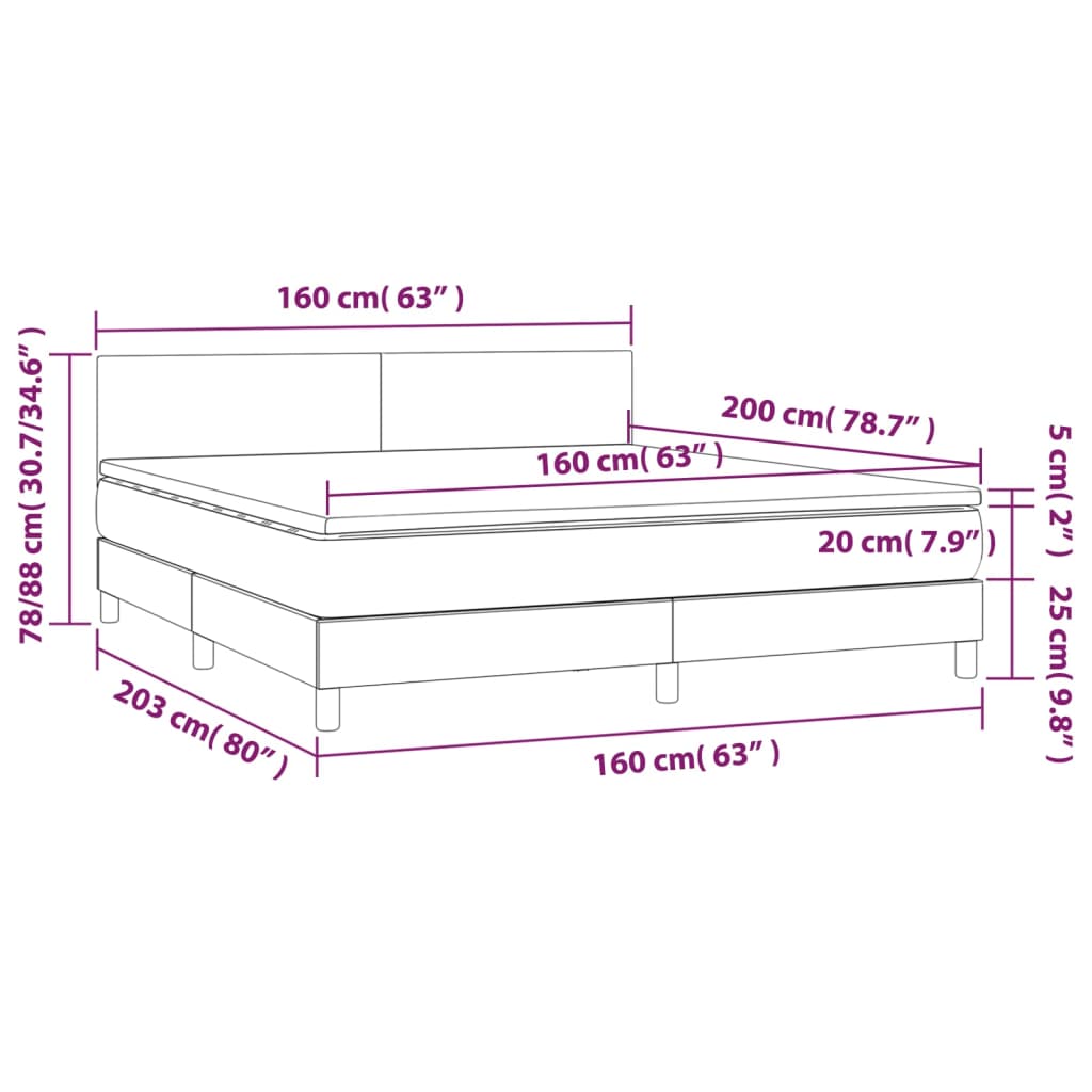 Krevet box spring s madracem svjetlosiva 160x200 cm tkanina