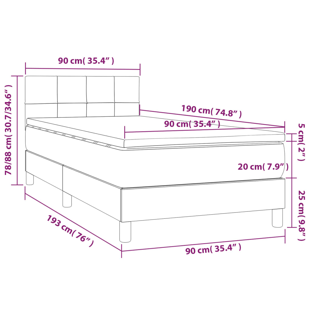 Krevet s oprugama i madracem krem 90 x 190 cm od tkanine