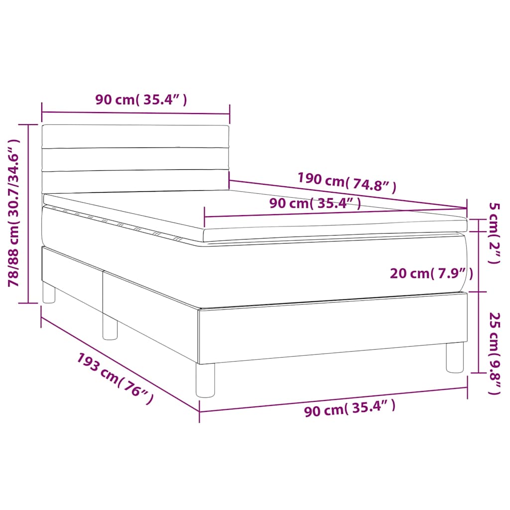 Krevet s oprugama i madracem plavi 90 x 190 cm od tkanine