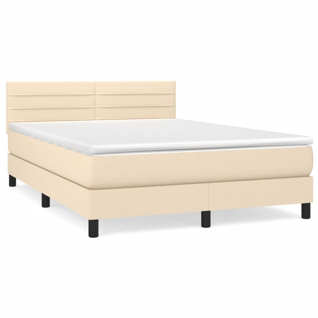 Krevet s oprugama i madracem krem 140 x 190 cm od tkanine